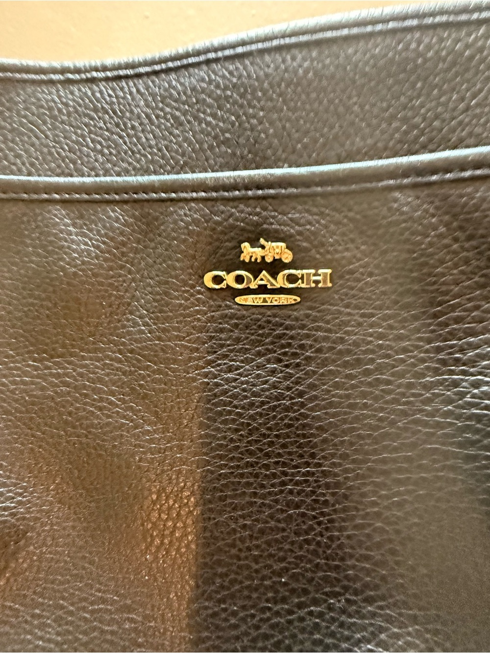 COACH Black Pebbled Leather Crossbody with Gold Logo - Picture 2 of 12